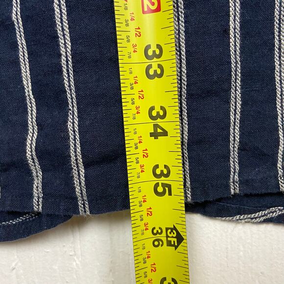 J. Jill Love Linen Navy Blue Striped Shift Dress Pockets Button Front Size Small - Picture 12 of 12